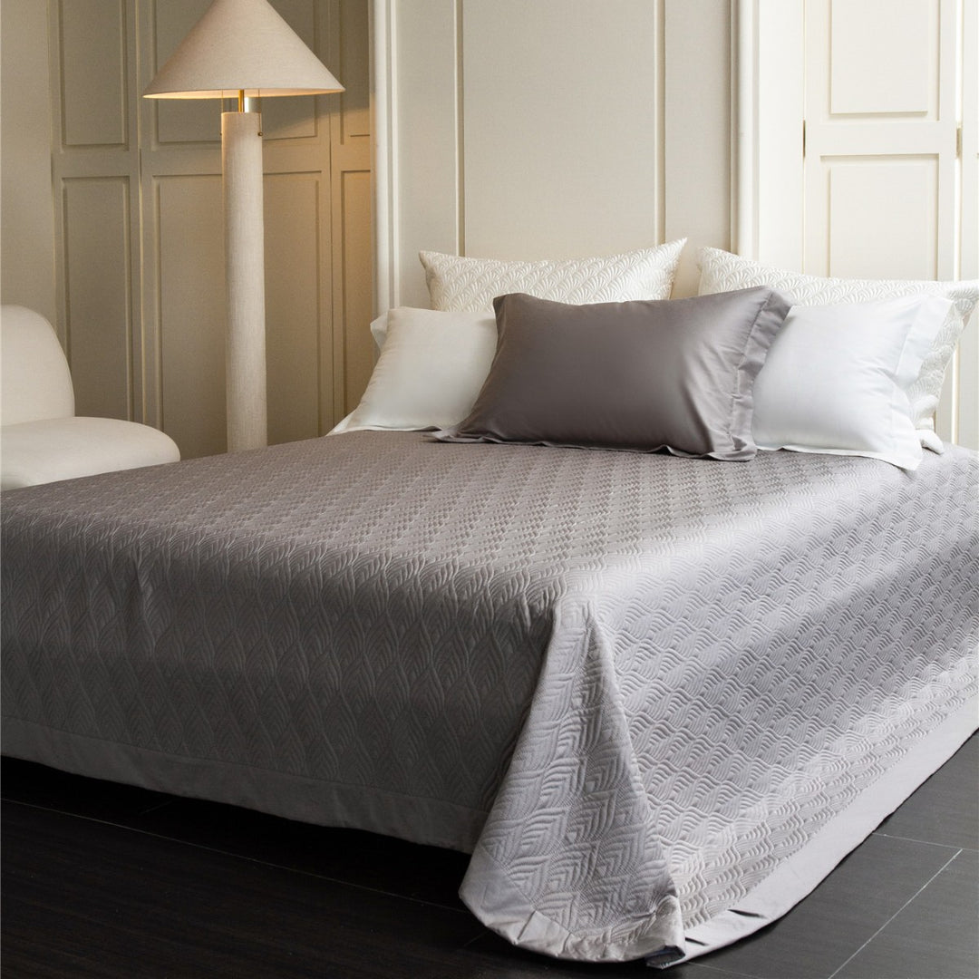 Luxury Cotton Sateen Duvet Cover Set with Embroidered Monogram and Deep-Pocket Pillow Shams