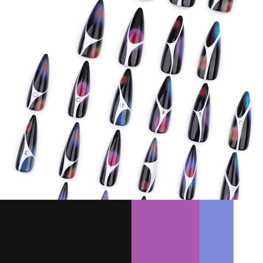 Artful stiletto nails with sparkling accents and geometric design Stornfield