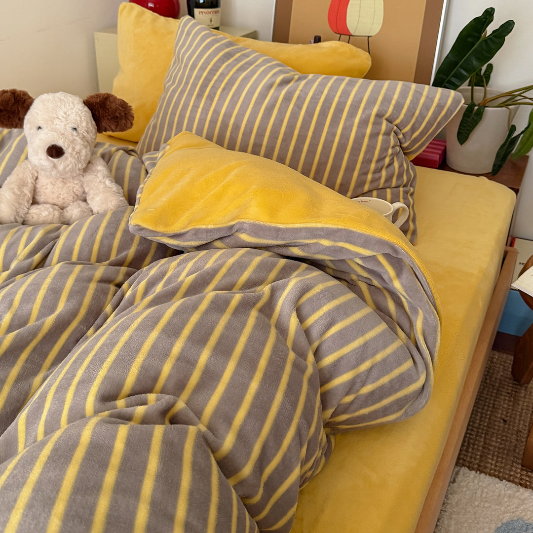 Plush Reversible Striped Cozy Duvet Comforter & Pillow Sham Set