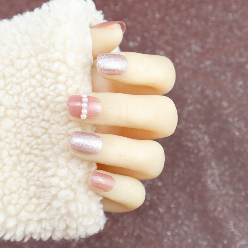 Luxury Press-On Nail Set with Pearl and Glitter Accents Stornfield