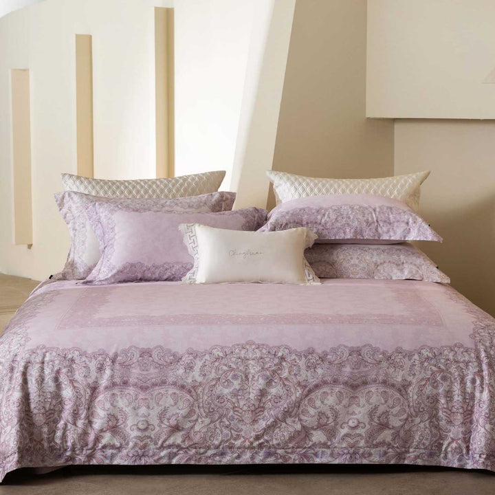 Botanical Printed Sateen Duvet Cover Set with Silk-Like Satin Hem and Decorative Shams