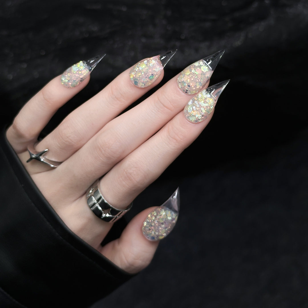 Stiletto Press-On Nail Kit with Glitter and Ombre Finish