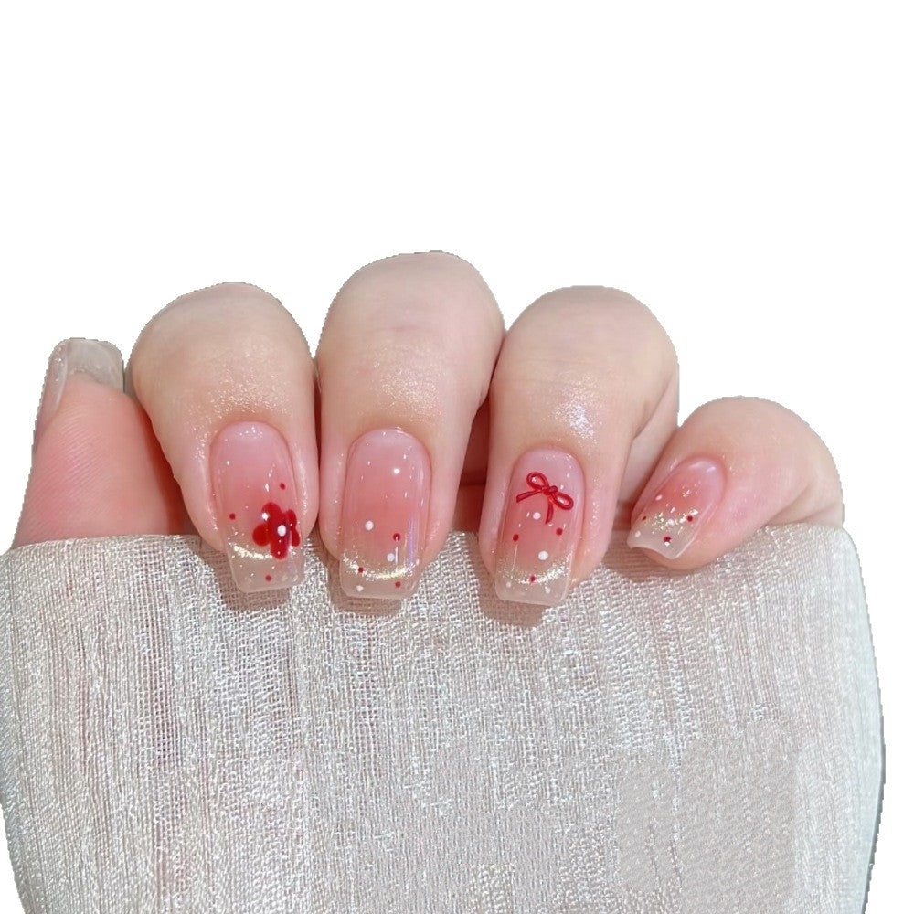 Decorative Press-On Nail Set with Floral and Bow Accents Stornfield