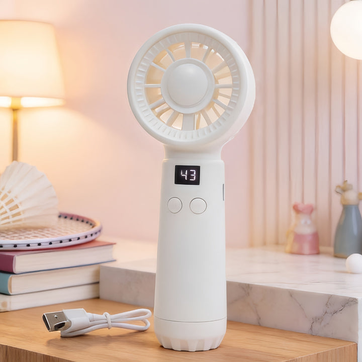Women's Portable USB Hand Fan with Temperature Display Stornfield