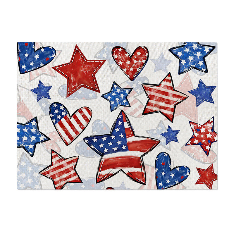 Patriotic Cotton-Linen Table Placemat with Americana Star Print