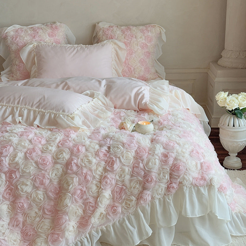 Luxury Floral Ruffled Duvet Cover Bedding Set