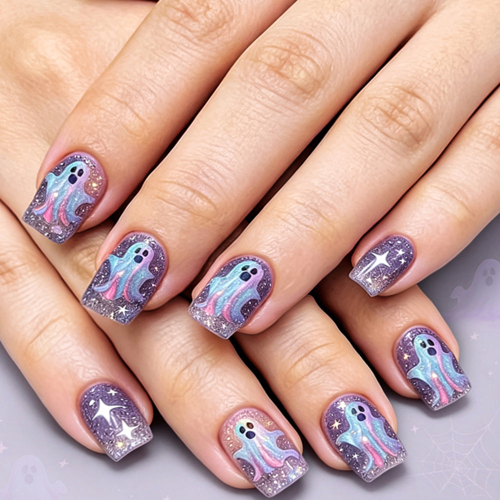 Artistic Ghost-Themed Press-On Nails Stornfield