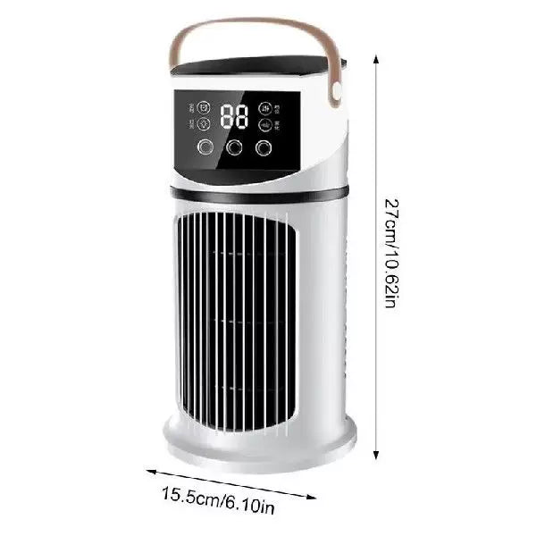 Unisex one size rechargeable tower climate fan with touch LED control integrated humidifying reservoir and leather carrying handle Stornfield