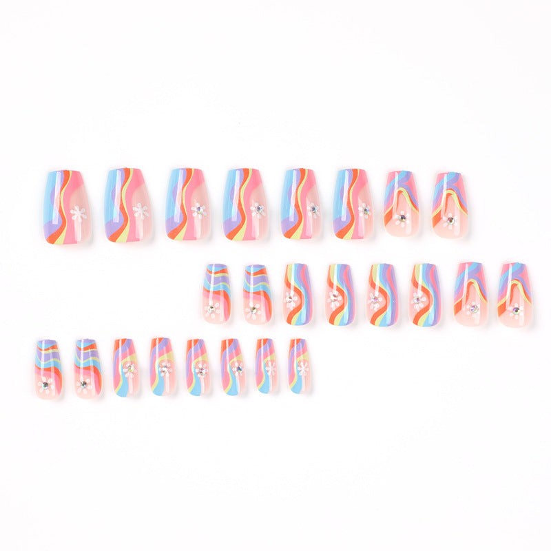 Artful Nail Extensions with Colorful Gradient and Delicate Flower Pattern Stornfield