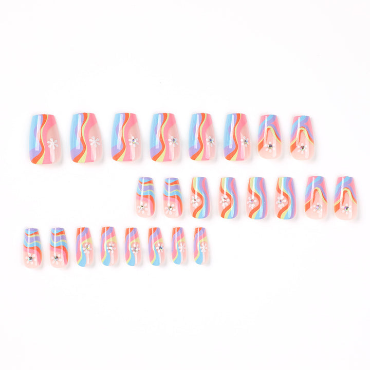Artful Nail Extensions with Colorful Gradient and Delicate Flower Pattern Stornfield