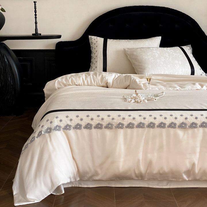 Luxury Embroidered Satin Duvet Cover and Pillowcase Set