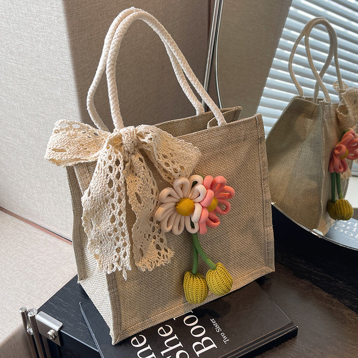 Decorative Floral Accent Tote Bag