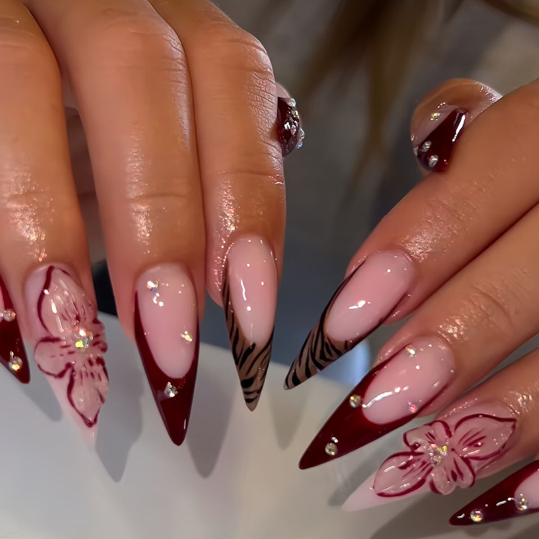 Artistic Floral Stiletto Press-On Nail Art Stornfield