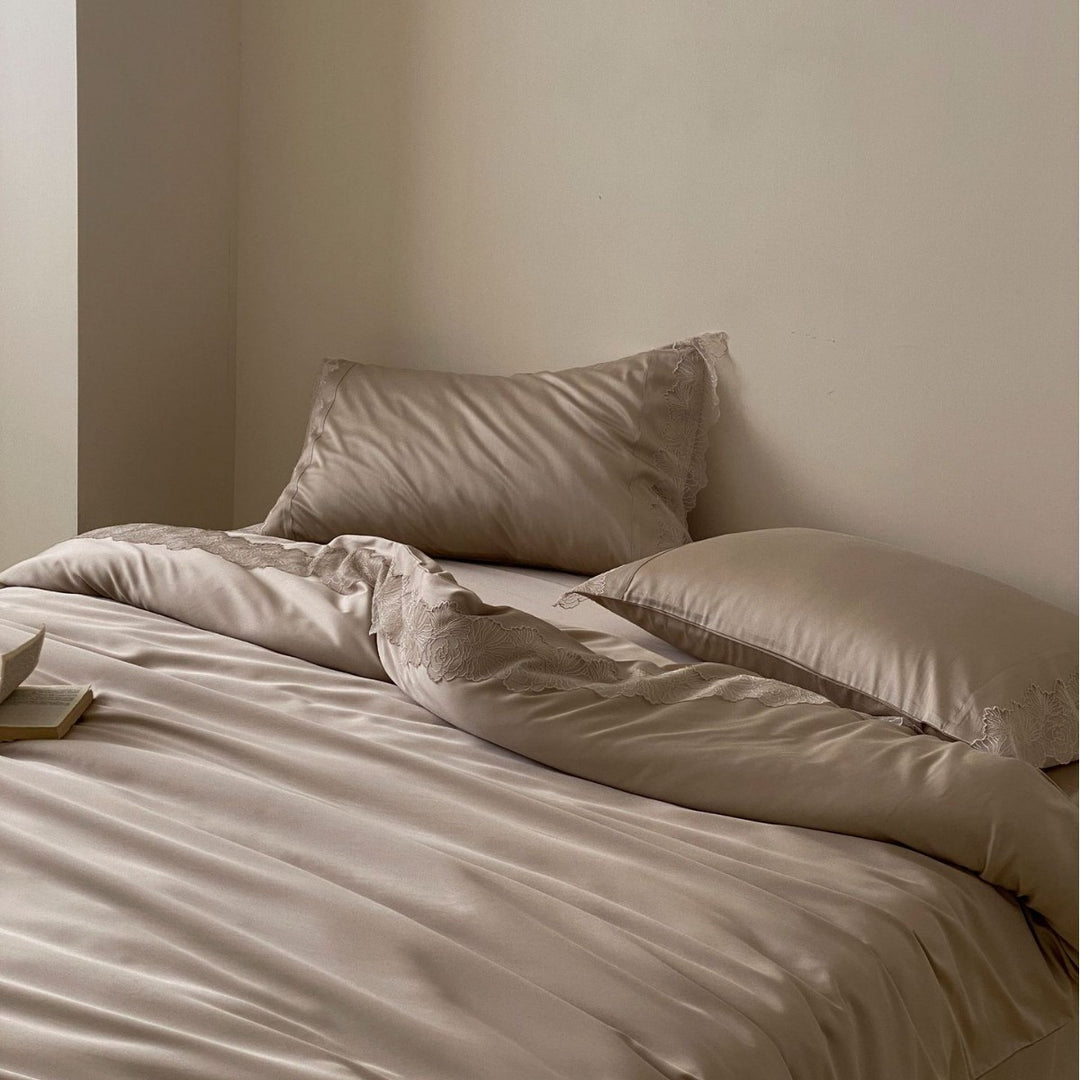 Luxury Lace-Trim Satin Duvet Cover Set