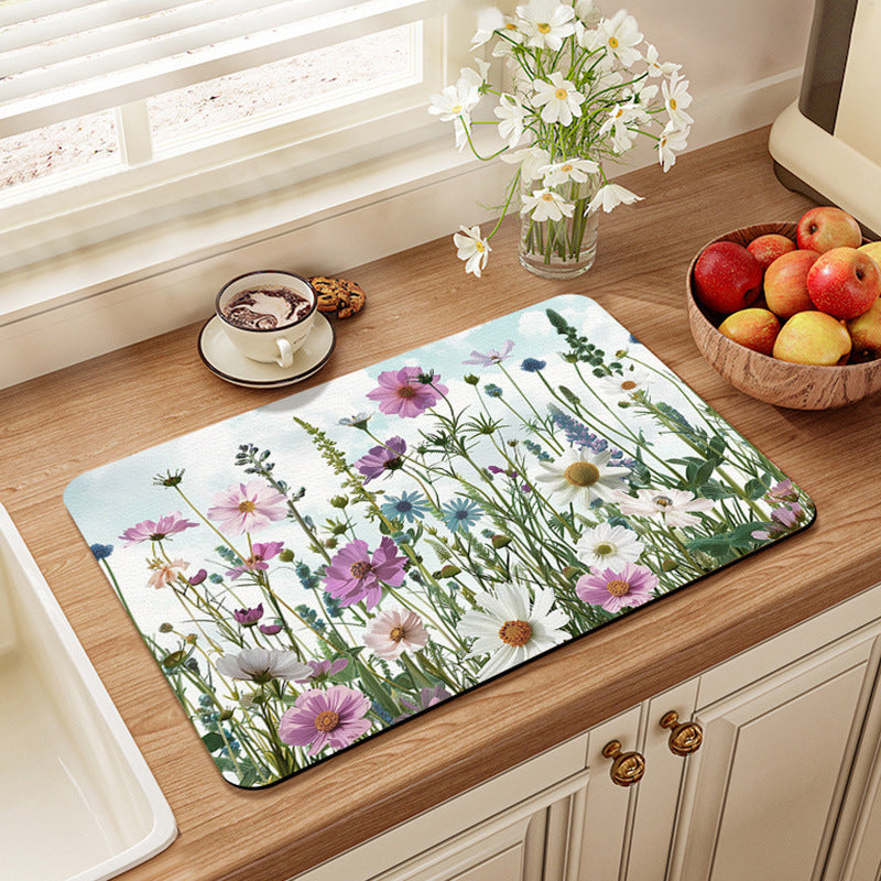 Artistic Vintage-Themed Kitchen Mat