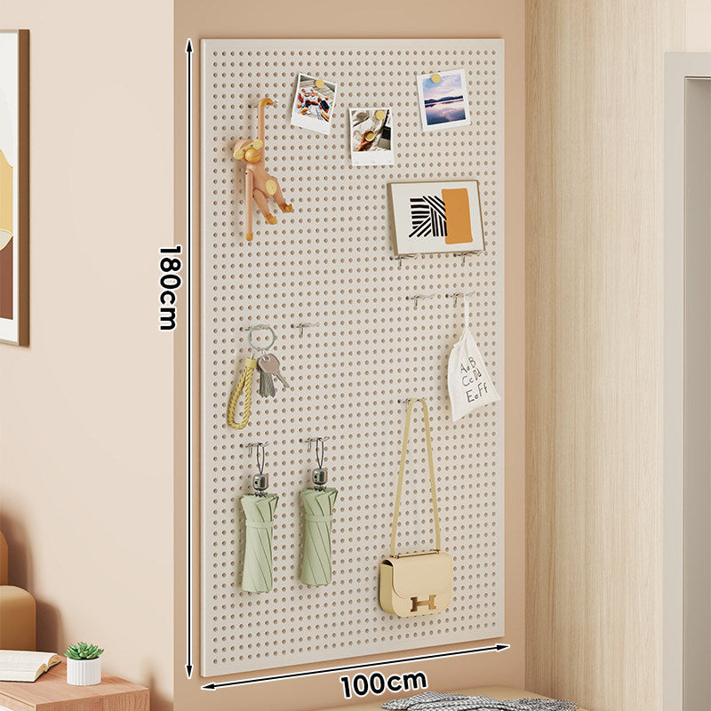 Large Vertical Perforated Wall Storage Panel with Adjustable Hooks and Accessory Mounts