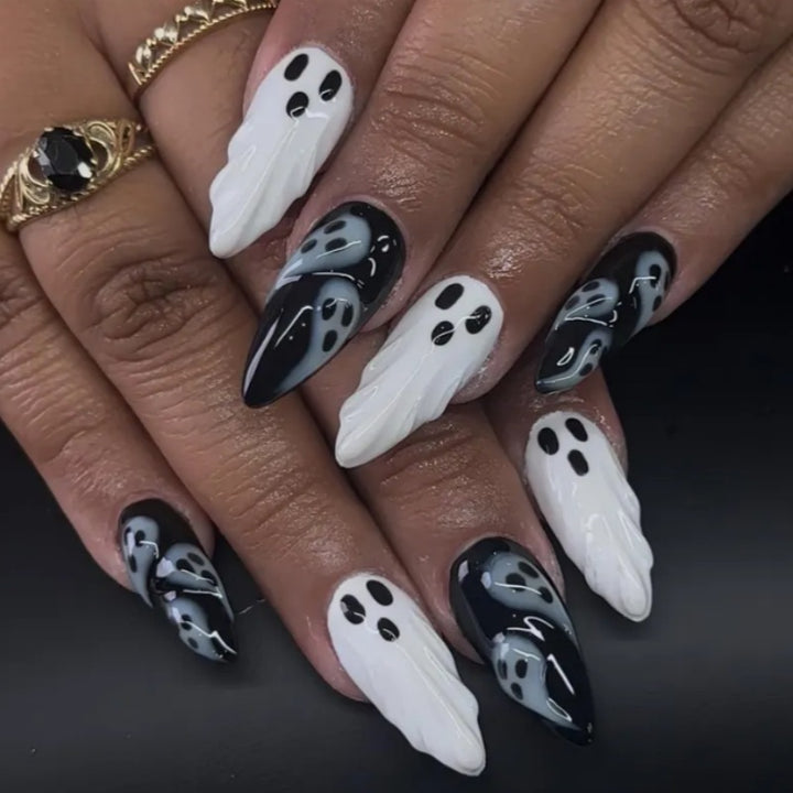 Ghost-Themed Press-On Nail Art Set Stornfield