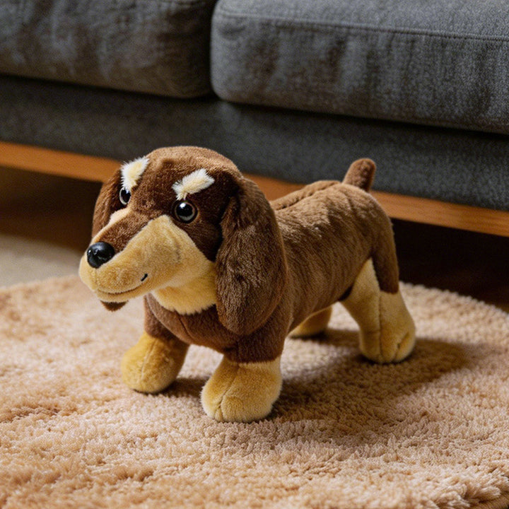 Realistic Long-Body Dachshund Plush Toy with Ultra-Soft Faux Fur and Bean-Filled Paws Stornfield