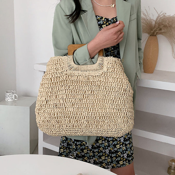 Handmade tote bag with wooden handle Stornfield