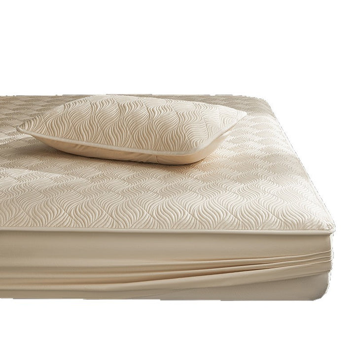 Quilted mattress topper as fitted cover with non-slip underside