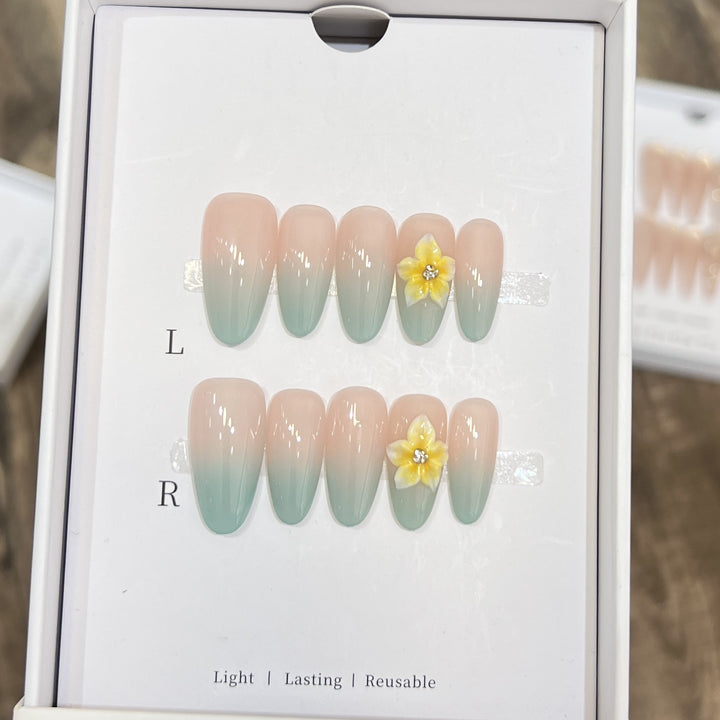 Elegant Ombre Press-On Nail Set with Floral Accents Stornfield