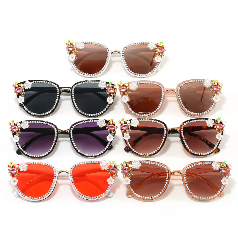 Ladies Glamorous Cat-Eye Sunglasses with Floral Decorations Stornfield