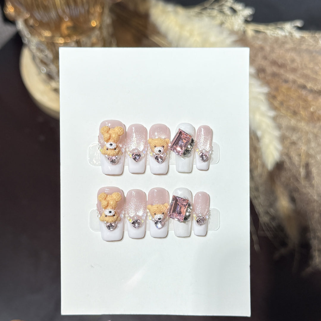 Cute Bear-Themed Press-On Nail Set
