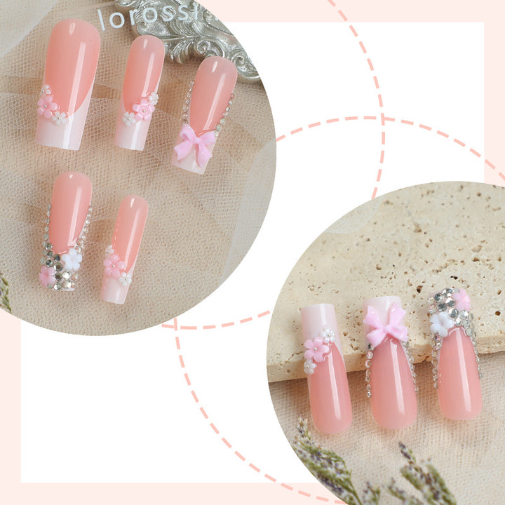 Decorative Press-On Nail Set with Elegant Floral and Gem Accents Stornfield