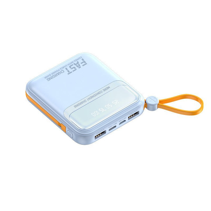 Compact power bank with integrated cable management and digital charge level display Stornfield