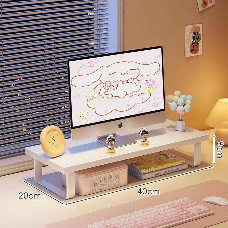 Low-Profile Wooden Monitor Riser with Metal Legs and Under-Shelf Storage