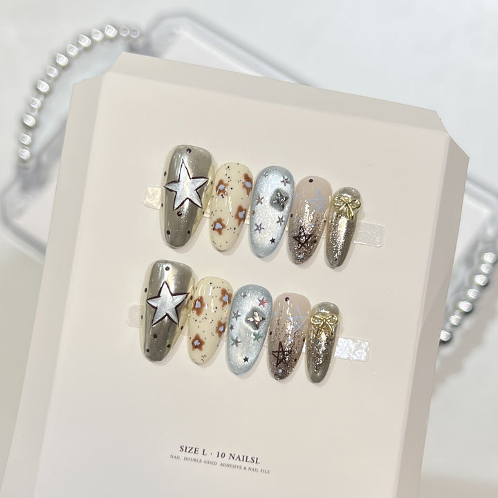 Artistic Stiletto Press-On Nail Set with Unique Aesthetic Designs Stornfield