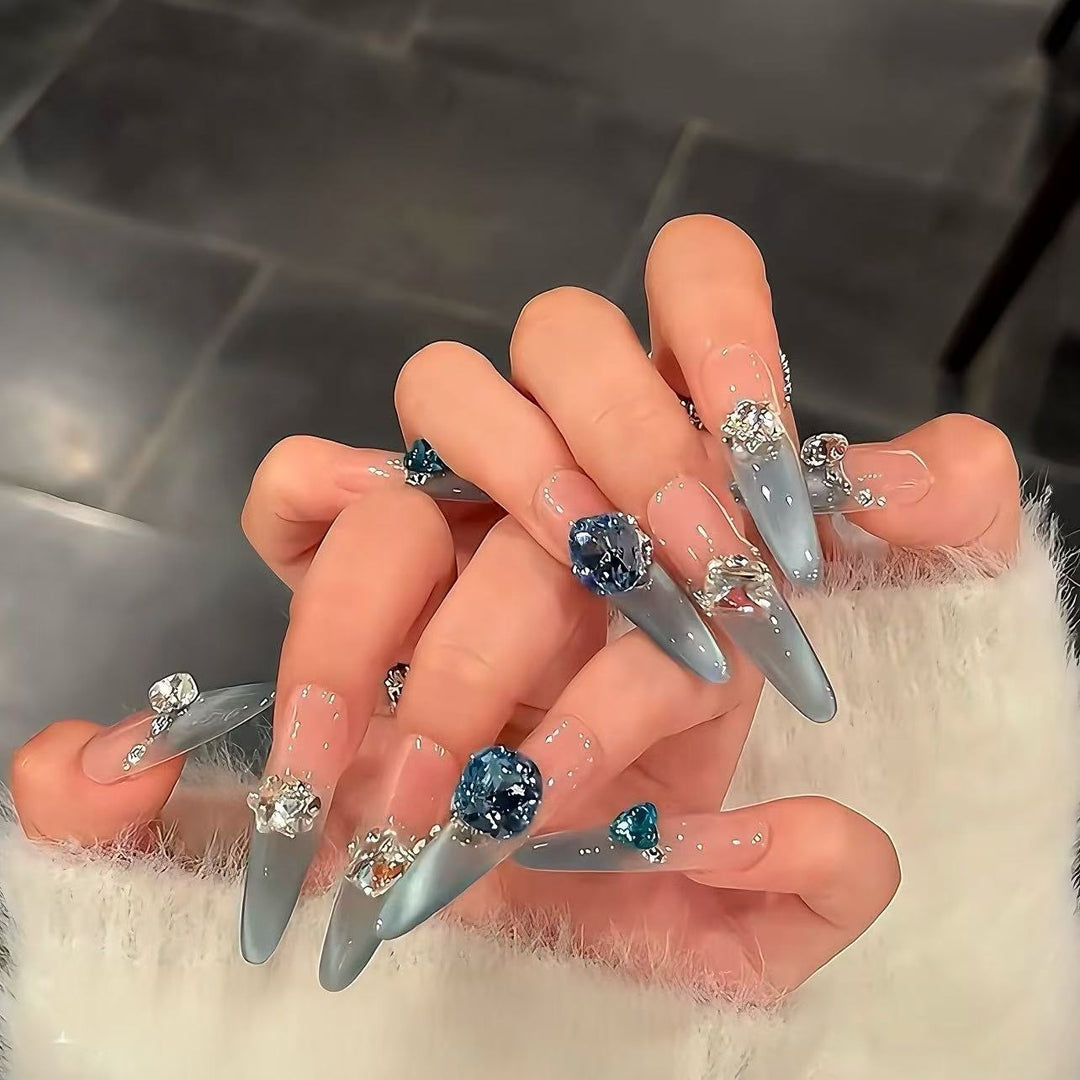 Stiletto Nail Art Extensions with Gemstone Accents