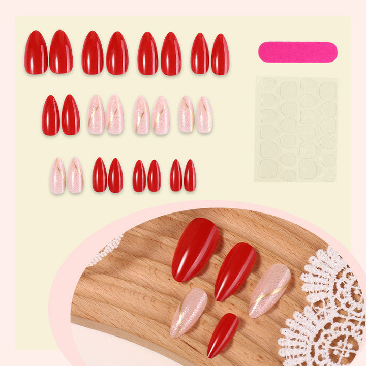 Artificial nail set with shiny red surface and stylish accents Stornfield