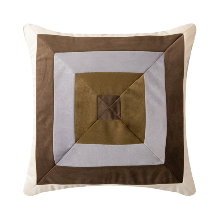 Square decorative cushion with striped velvet inlay and geometric pleated look