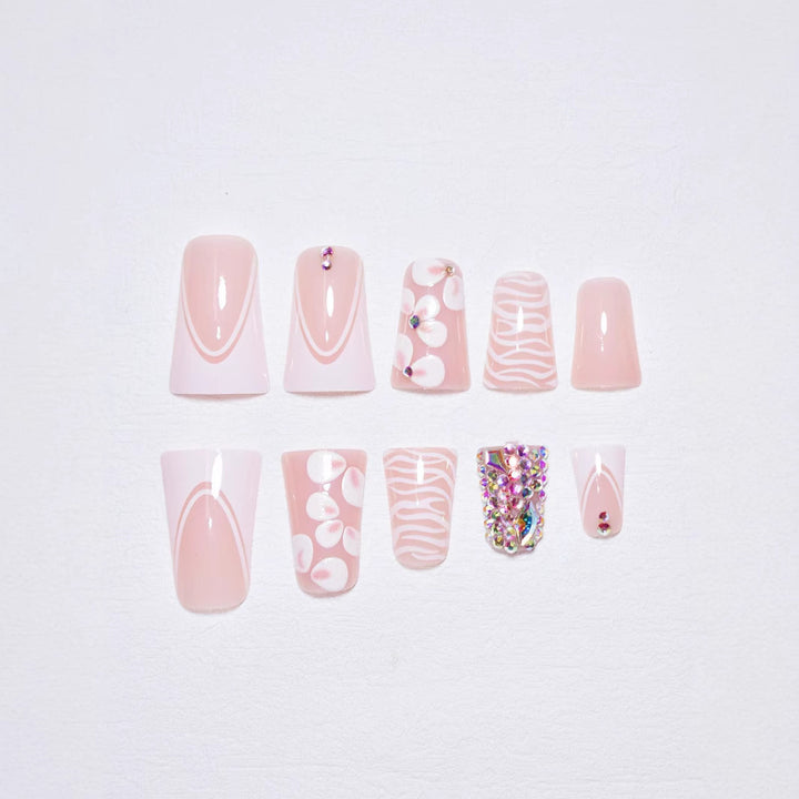 Decorative Press-On Nail Art Set with Gemstone Accents Stornfield