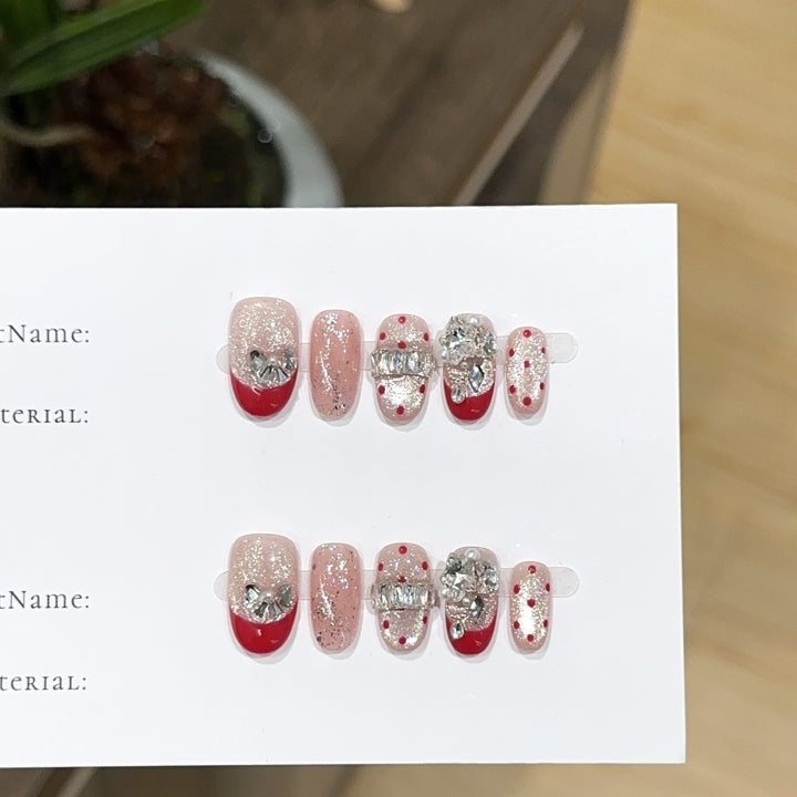 Stylish Rhinestone-Embellished Press-On Nail Set