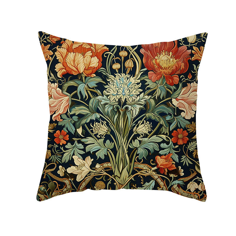 Vintage Botanical Tapestry-Style Cotton-Linen Square Throw Pillow Cover