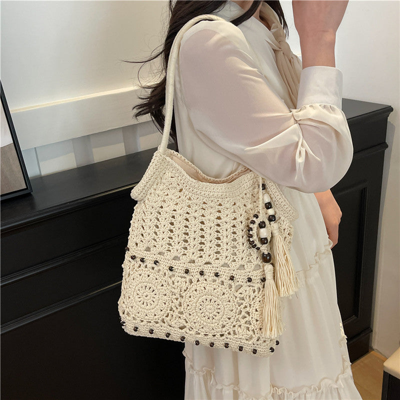 Macrame Drawstring Bag with Playful Tassels and Furniture Structure Stornfield