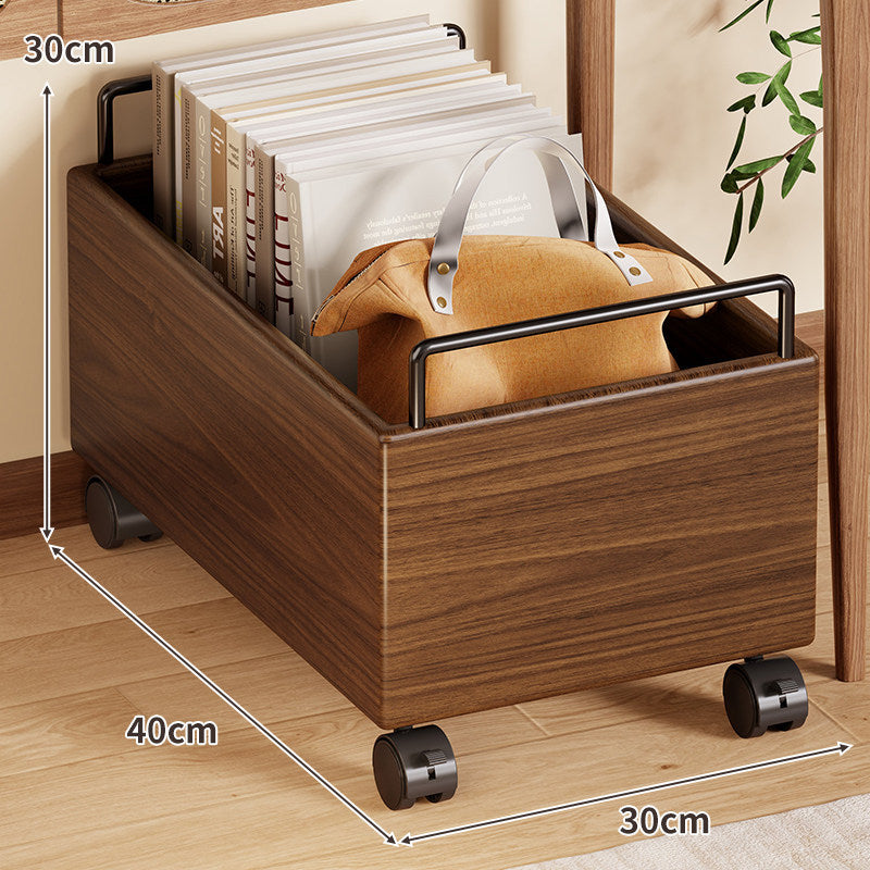 Rolling Woodgrain Storage Box with Metal Handles and Locking Casters
