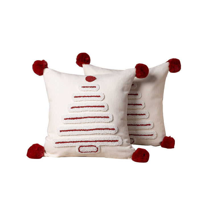 Holiday Tufted Chenille Square Throw Pillow with Raised Tree Motif and Hidden Zipper