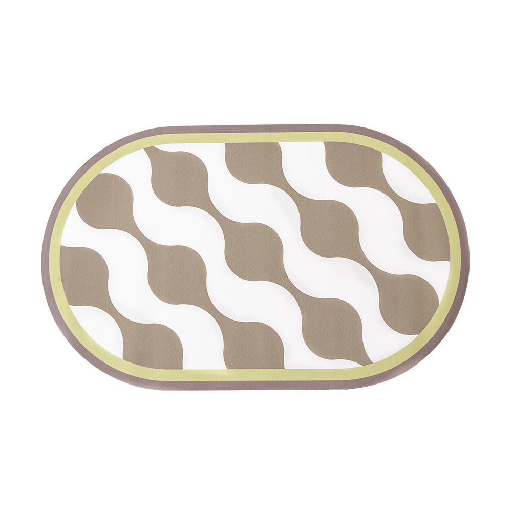 Oval non-slip vinyl mat with fine mosaic print and water-repellent surface Stornfield