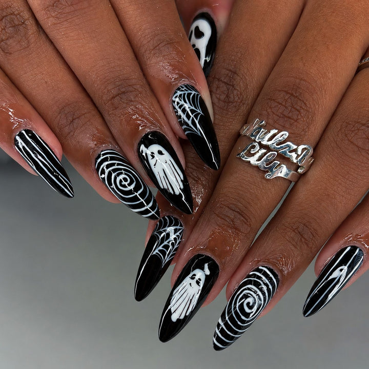 Acrylic nail set with stylish Halloween designs Stornfield