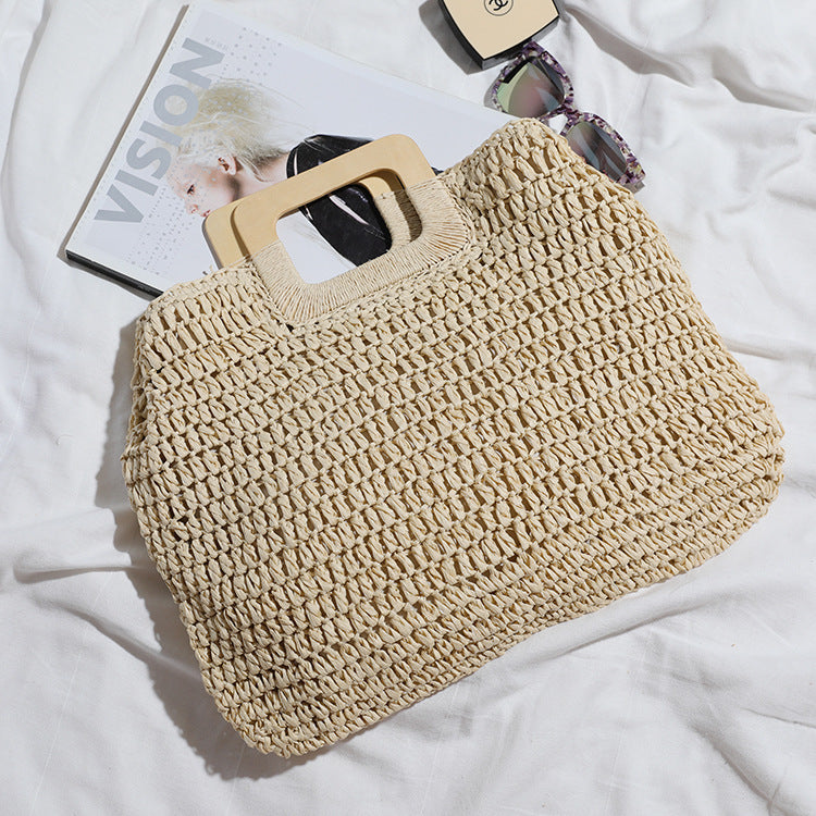 Basket bag with stylish wooden handle Stornfield
