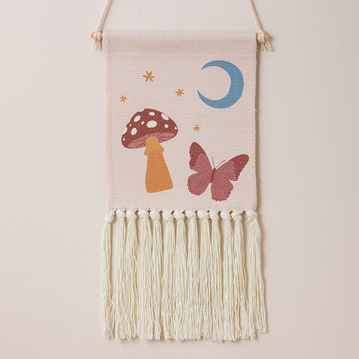 woven wall hanging with fringes and rabbit motif Stornfield