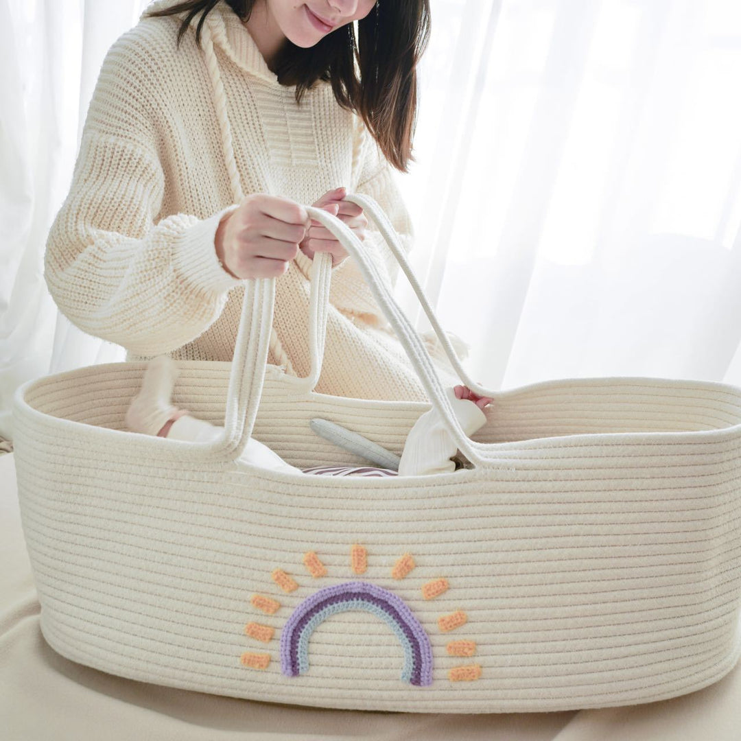 Braided Rope Storage Basket with Sturdy Handles and Decorative Felt Emblem