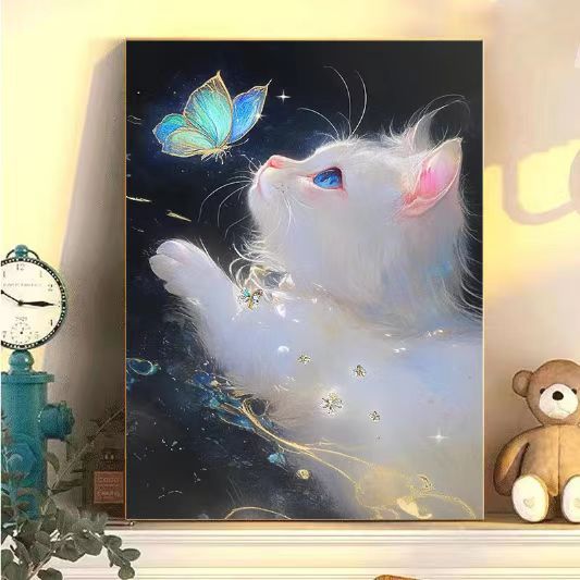 Enchanting Cat and Butterfly Art Print Stornfield