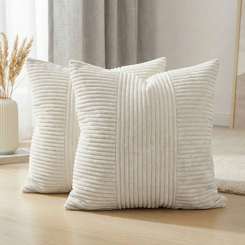 Ribbed Corduroy Square Throw Pillow Cover with Center Channel Texture and Hidden Zipper