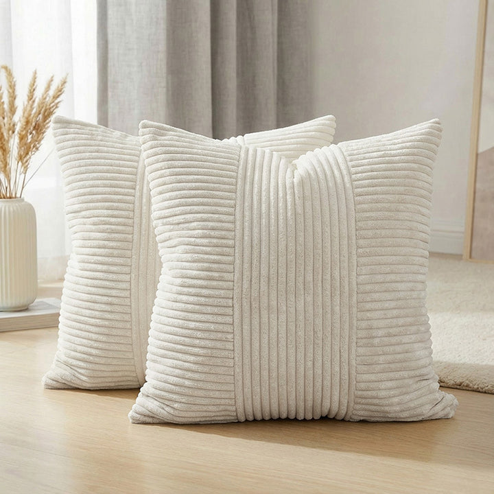 Ribbed Corduroy Square Throw Pillow Cover with Center Channel Texture and Hidden Zipper