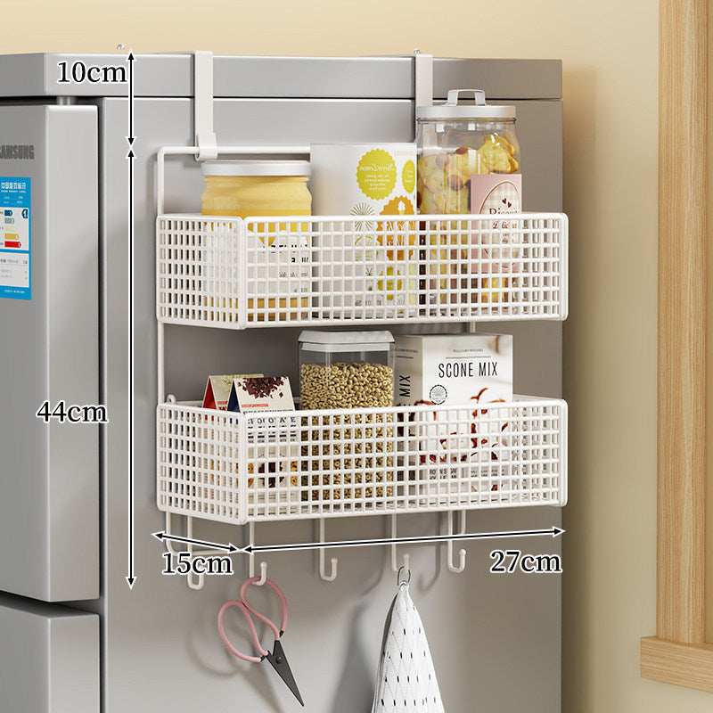 Over-the-Fridge Stacked Metal Mesh Hanging Storage Basket