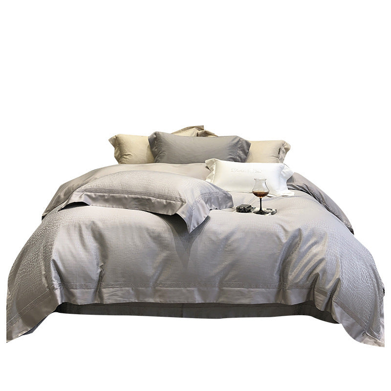 Premium Floral Jacquard Sateen Duvet Cover Set with Embroidered Hem